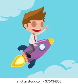 Man Worker Go Fly Rocket Vector