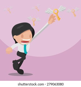 Man Worker Grab Gold Key Vector