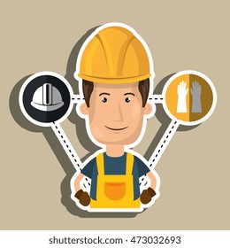 man worker helmet gloves vector illustration design
