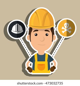 man worker helmet gloves vector illustration design