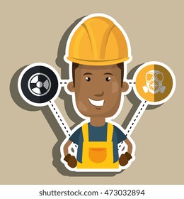 man worker helmet gloves vector illustration design