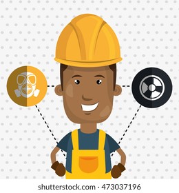 man worker helmet gloves vector illustration design