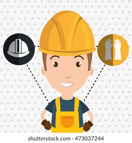 man worker helmet gloves vector illustration design