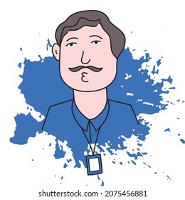 Ilustración del trabajador hombre con etiqueta de hangtag