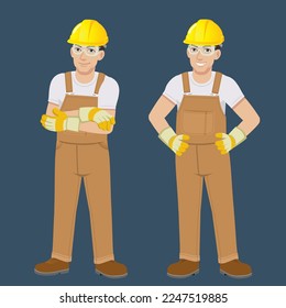 A man worker in jumpsuit standing poses confidence