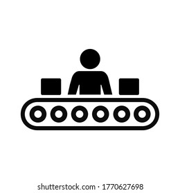 Man worker on conveyor icon, mass production sign – stock vector