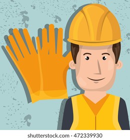 man worker with protection tools icon vector illustration design