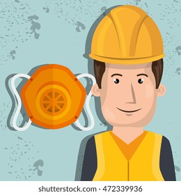 man worker with protection tools icon vector illustration design
