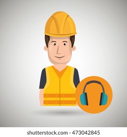 man worker protection tools icon vector illustration design