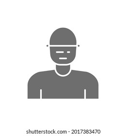 Man worker in protective mask gray icon.