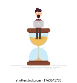 Man worker sitting on an hourglass vector illustration