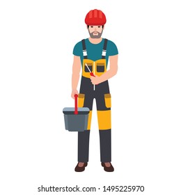 Man worker take tool box icon. Flat illustration of man worker take tool box vector icon for web design