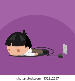 Man Worker Tired Power Plug Vector