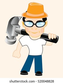 Man worker with tools gavel on shoulder