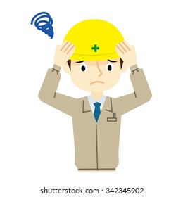 Man worker touching the head