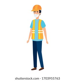 man worker using face mask isolated icon vector illustration design