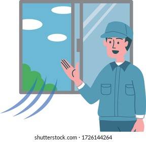 man worker window open ventilate