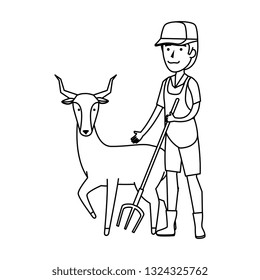 man worker of zoo with antelope