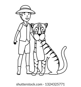 man worker of zoo with tiger