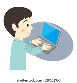 Man workers to operate the laptop PC