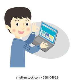 Man workers to operate the laptop PC