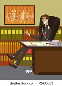 A man working alone in his office.