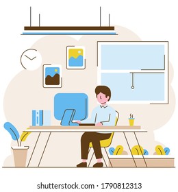 Ein Mann, der allein im Büro arbeitet