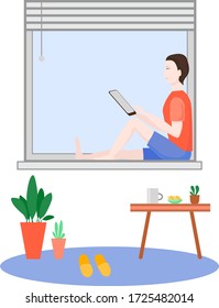 A man working in an apartment, home office.