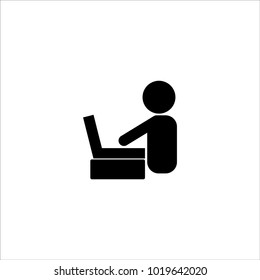 man working behind computer icon vector