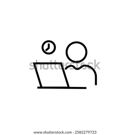 man is working behind a laptop. linear icon. Line with Editable stroke