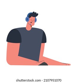 Mann, der im Callcenter arbeitet, einzelne Symbol