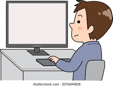 A man working at a company using a desktop computer