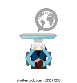 man working computer globe media design vector illustration eps 10