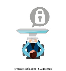 man working computer padlock media design vector illustration eps 10