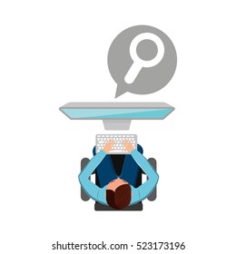 man working computer search media design vector illustration eps 10