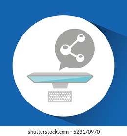 man working computer share media design vector illustration eps 10