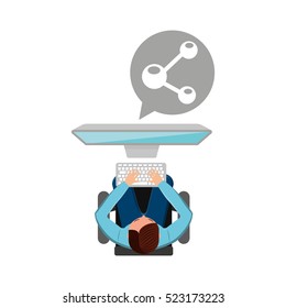 man working computer share media design vector illustration eps 10