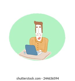 Man working with computer, vector illustration