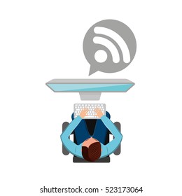 man working computer wifi media design vector illustration eps 10