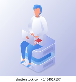 Man working of creation digital brain. Artificial intelligence network. Business illustration