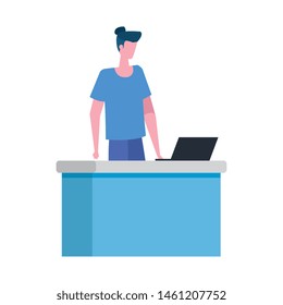 man working in desk with computer