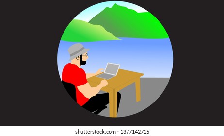 man is working in front of the laptop