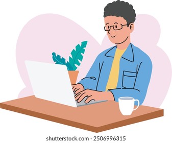 Hombre que trabaja delante de la computadora portátil