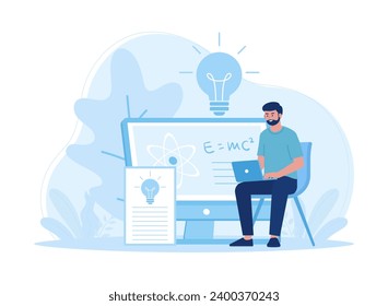 a man working in front of a laptop while sitting on a chair trending concept flat illustration