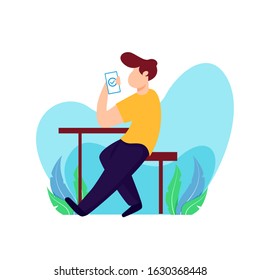 man working with a gadget vector illustration