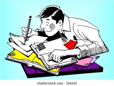 MAN WORKING HARD AT HIS DESK
