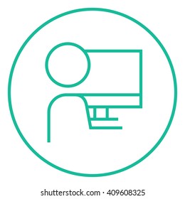 Man working at his computer line icon.