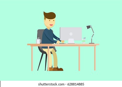 man working at his desk vector illustration