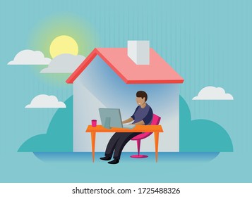 Hombre trabajando desde casa para ser más seguro