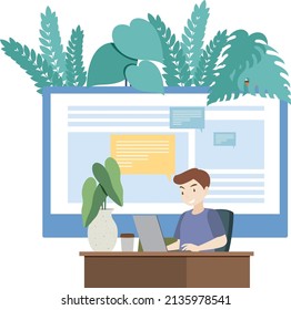 A man working at home concept in flat style illustration